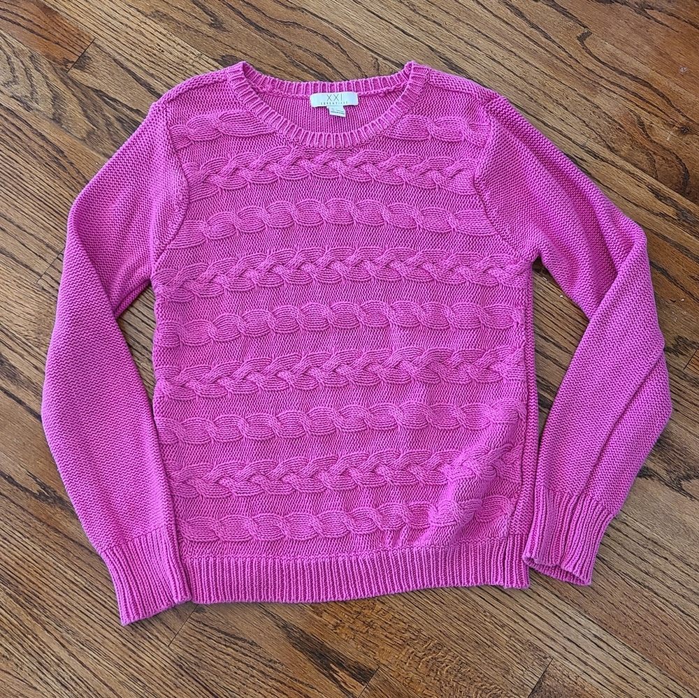 Hot Pink Forever 21 Cable Knit Sweater